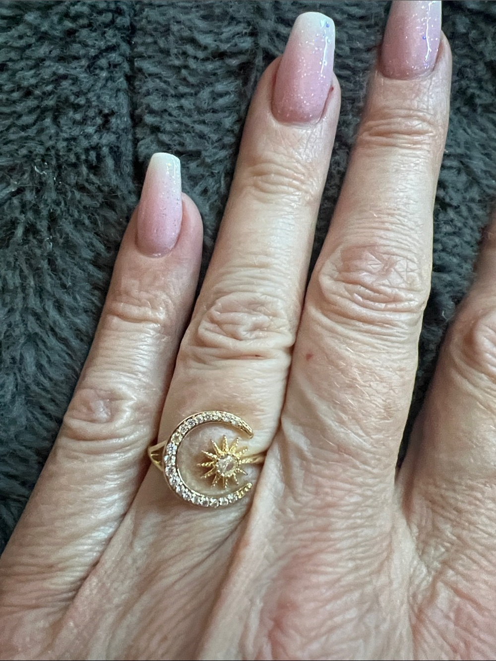 Gold Crescent Moon and Star Ring - Gold Tone Women's Ring - Picture 3 of 3